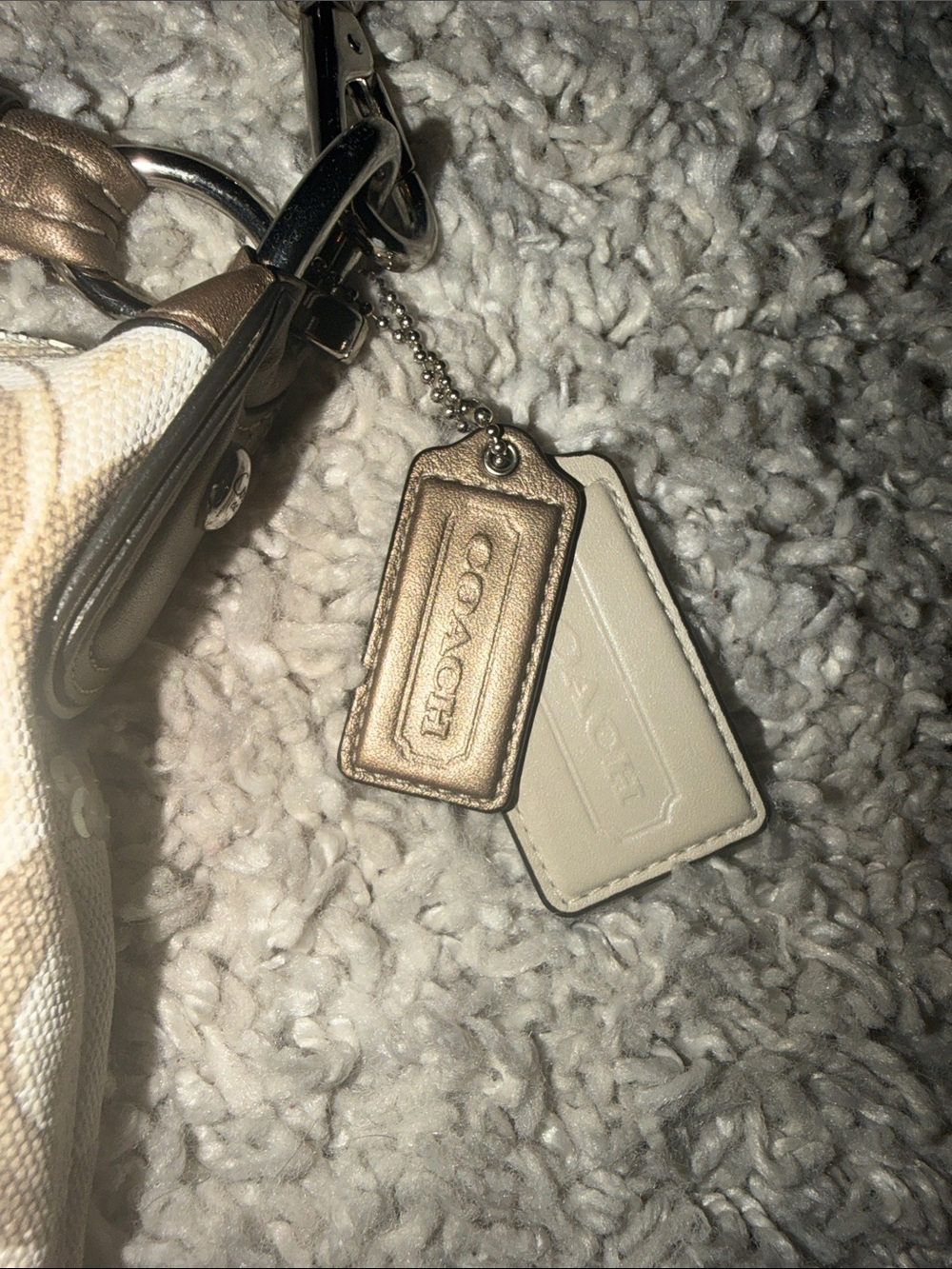 Coach Signature Metallic Cream & Tan Hobo Bag with 2 Hang Tags - Picture 7 of 15